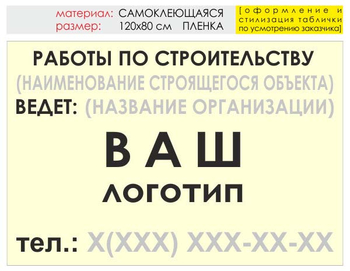 Информационный щит "работы по строительству" (пленка, 120х90 см) t07 - Охрана труда на строительных площадках - Информационные щиты - Магазин охраны труда ohranatruda-shop.ru